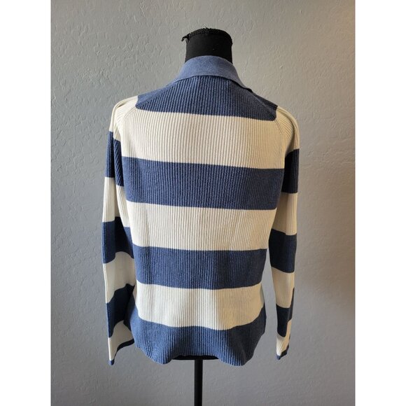 Marsh Landing By Amanda Smith Collared Long Sleeve Striped Sweater Size M Preppy - Picture 6 of 10